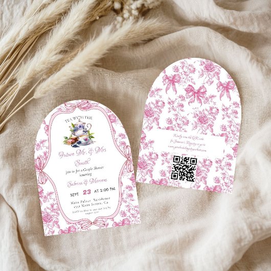 Roze Wildflower Tea Party paar douche Kaart
