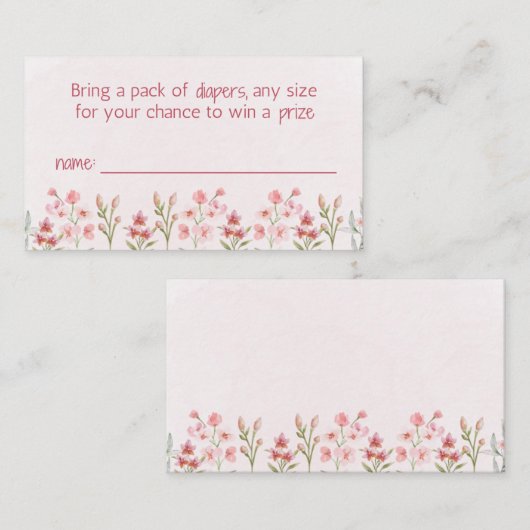 Roze Wildflower Tuin Luier Raffle Enclosure Informatiekaartje (Voorkant / Achterkant)