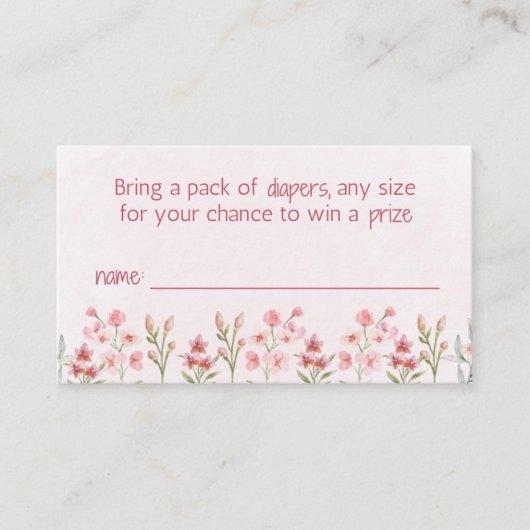 Roze Wildflower Tuin Luier Raffle Enclosure Informatiekaartje (Voorkant)