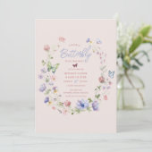 Roze Wildflower Vlinder Baby shower Invitation Kaart (Staand voorkant)