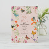 Roze Wildflower Vlinders Baby shower Kaart (Staand voorkant)