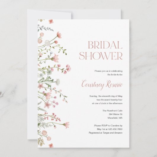 Roze Wildflower Vrijgezellenfeest Kaart (Voorkant)