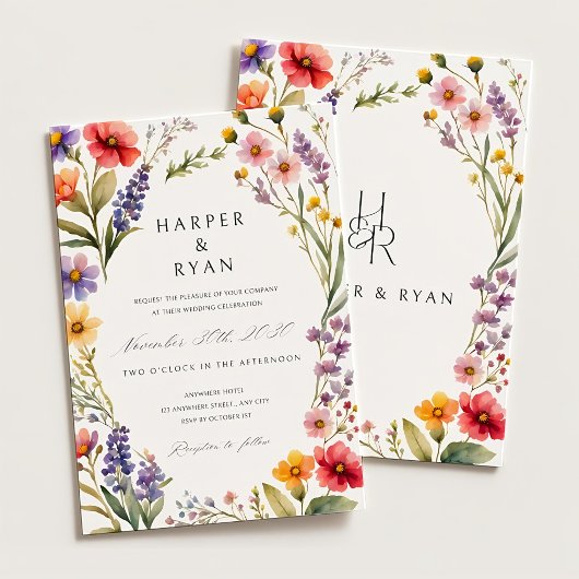 Roze Wildflower Wedding Invitation Suite, Tuin Wij Kaart