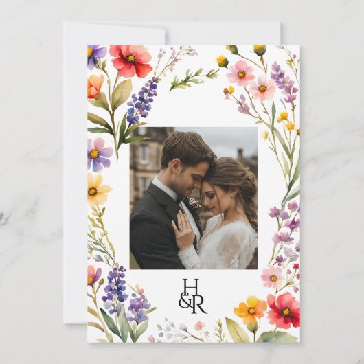 Roze Wildflower Wedding Invitation Suite, Tuin Wij Kaart (Achterkant)