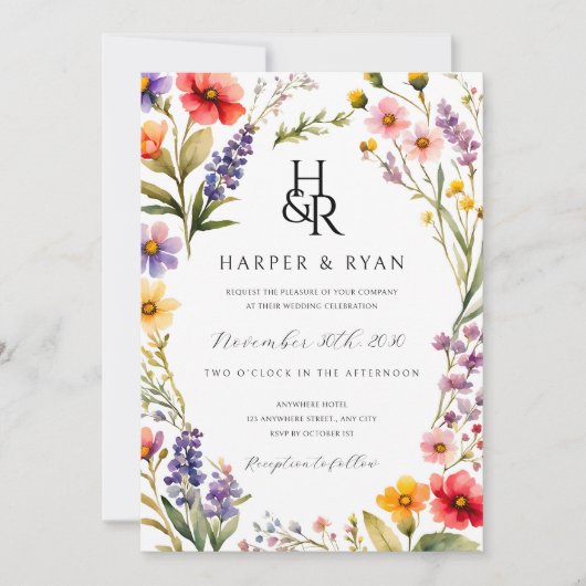Roze Wildflower Wedding Invitation Suite, Tuin Wij Kaart (Voorkant)