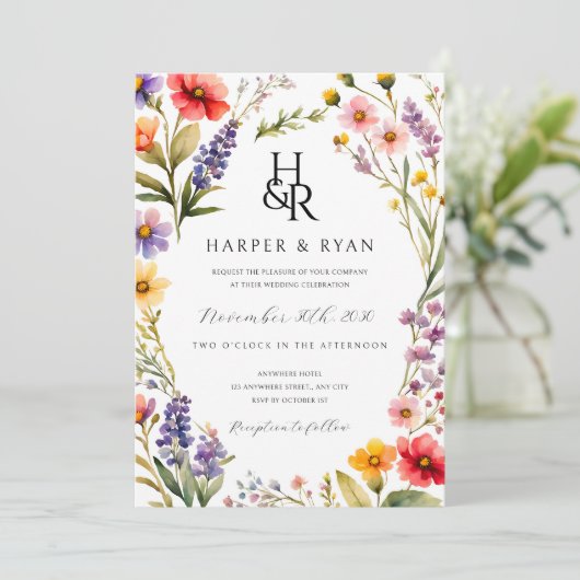 Roze Wildflower Wedding Invitation Suite, Tuin Wij Kaart (Staand voorkant)