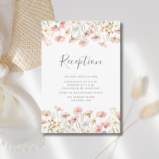 Roze Wildflower Wedding Receptie Enclosure Kaart