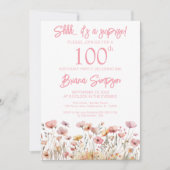 Roze Wildflowers 100e verrassingsverjaardagsfeestj Kaart (Voorkant)