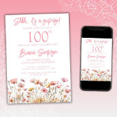 Roze Wildflowers 100e verrassingsverjaardagsfeestj Kaart