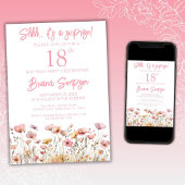 Roze Wildflowers 18e verrassingsverjaardagsfeestje Kaart