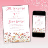Roze Wildflowers 21ste verrassingsverjaardagsfeest Kaart