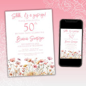 Roze Wildflowers 50ste verrassingsverjaardagsfeest Kaart