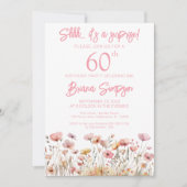 Roze Wildflowers 60e Verrassing Verjaardagsfeest Kaart (Voorkant)