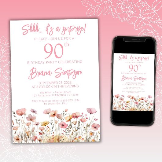 Roze Wildflowers 60e Verrassing Verjaardagsfeest Kaart