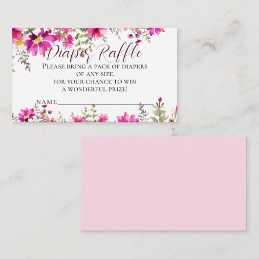 Roze Wildflowers Baby shower Luier Raffle Informatiekaartje (Voorkant / Achterkant)
