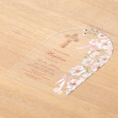 Roze Wildflowers en Bogen Boog Doop Acryl Uitnodigingen (Laagn)