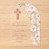 Roze Wildflowers en Bows Arch bevestiging Acryl Uitnodigingen (Voorkant)