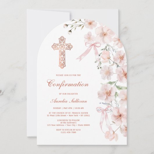 Roze Wildflowers en Bows Arch bevestiging Kaart (Voorkant)