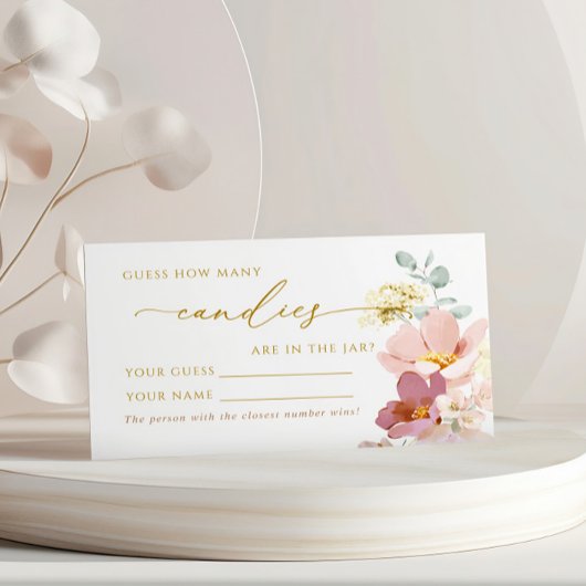 Roze Wildflowers Hoeveel Snoepjes Douche Game Card Plaatskaartje