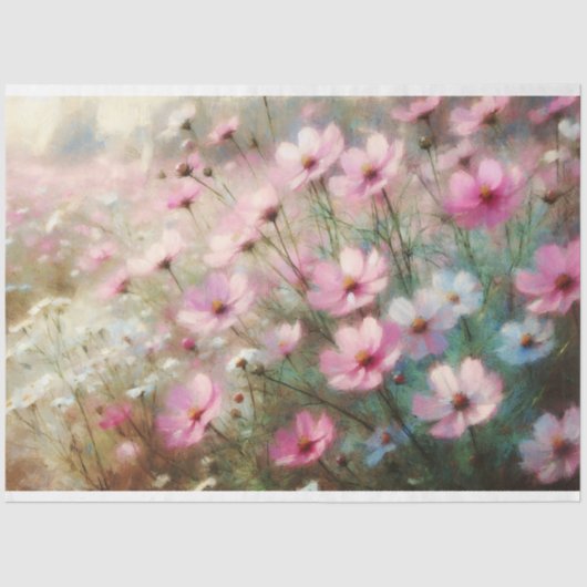 Roze Wildflowers Impressionist Schilderij Decoupag Tissuepapier (Voorkant)