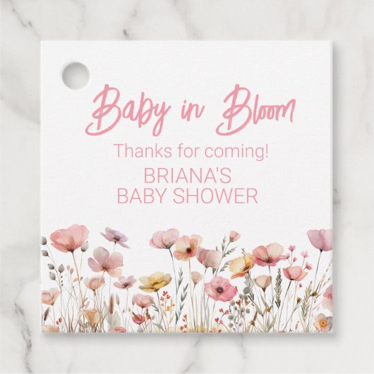 Roze Wildflowers Meisje Baby shower Bedankjes Labels (Voorkant)
