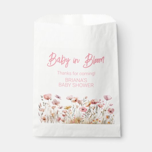 Roze Wildflowers Meisje Baby shower Bedankzakje (Voorkant)