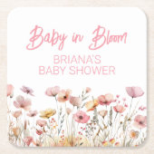 Roze Wildflowers Meisje Baby shower Kartonnen Onderzetters (Voorkant)