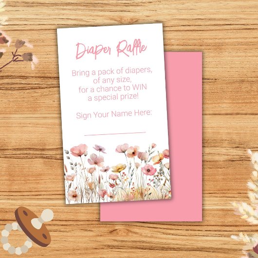 Roze Wildflowers Meisje Baby shower Luier Raffle Informatiekaartje