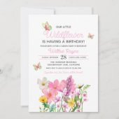 Roze Wildflowers Theme Girl's Birthday Kaart (Voorkant)