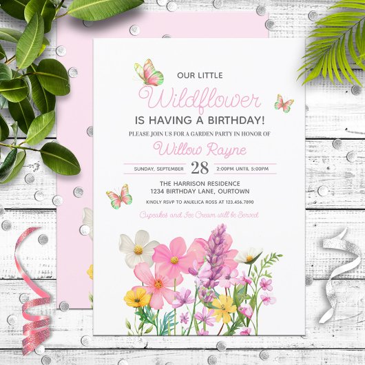 Roze Wildflowers Theme Girl's Birthday Kaart