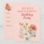 Roze Wildflowers Verjaardagsfeest Kaart (Voorkant / Achterkant)