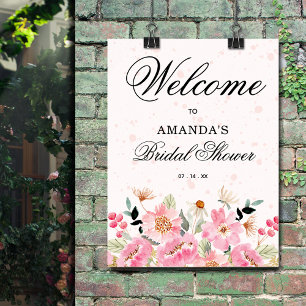 Roze Wildflowers Vrijgezellenfeest Welkomstbord Poster