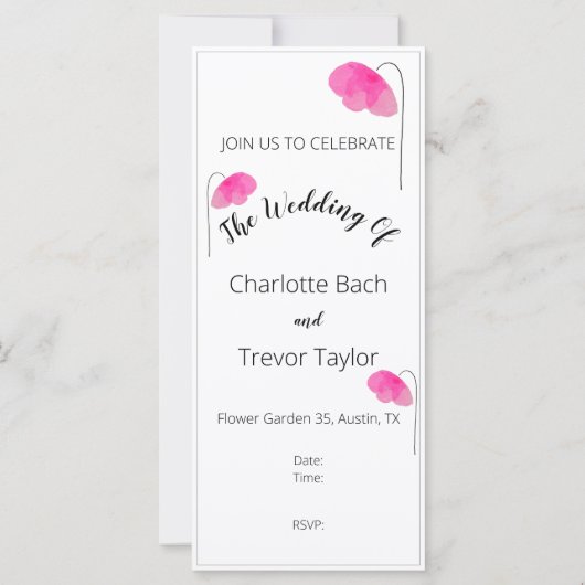 Roze Wildflowers Waterverf Art Kaart (Achterkant)