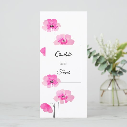 Roze Wildflowers Waterverf Art Kaart (Staand voorkant)