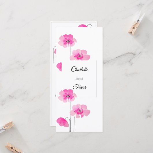 Roze Wildflowers Waterverf Art Kaart (Voorkant / Achterkant in situ)