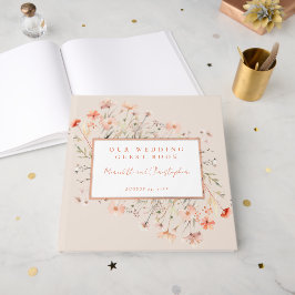 Roze Wildflowers Wedding Roos Gold Gastenboek