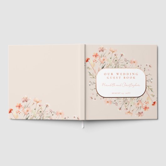Roze Wildflowers Wedding Roos Gold Gastenboek (Volledig)