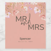 Roze Wildflowers Wijnfles voor bruiloft Wijn Etiket (Enkel label)