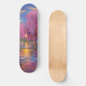 Roze wilgen bij zonsondergang door de vijver persoonlijk skateboard (Voorkant)