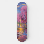 Roze wilgen bij zonsondergang door de vijver persoonlijk skateboard (Voorkant)