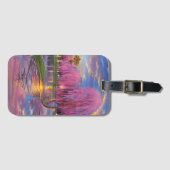 Roze Willow bomen bij zonsondergang door de vijver Bagagelabel (Voorkant (horizontaal))