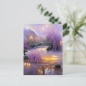 Roze Willow bomen bij zonsondergang door de vijver Briefkaart (Staand voorkant)