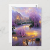 Roze Willow bomen bij zonsondergang door de vijver Briefkaart (Voorkant / Achterkant)