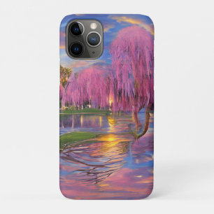 Roze Willow bomen bij zonsondergang door de vijver Case-Mate iPhone Case