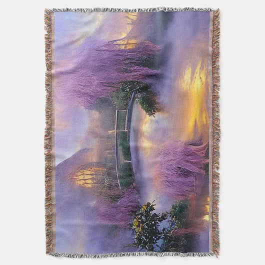 Roze Willow bomen bij zonsondergang door de vijver Deken (Voorkant Verticaal)