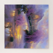 Roze Willow bomen bij zonsondergang door de vijver Legpuzzel (Horizontaal)