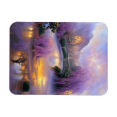 Roze Willow bomen bij zonsondergang door de vijver Magneet (Horizontaal)