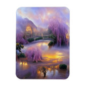 Roze Willow bomen bij zonsondergang door de vijver Magneet (Verticaal)