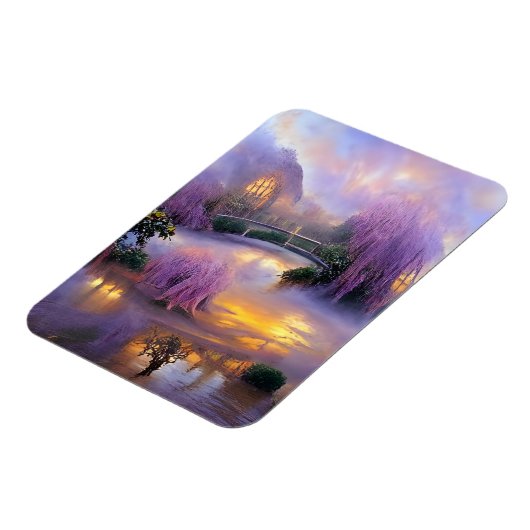 Roze Willow bomen bij zonsondergang door de vijver Magneet (Linkerzijde)