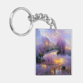 Roze Willow bomen bij zonsondergang door de vijver Sleutelhanger (Voorkant Links)